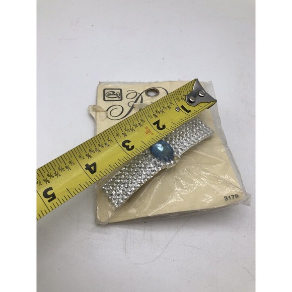 Vintage Goody Accents Barrette Rhinestone Jewel Blue Automatic Clasp NEW nos - Picture 4 of 5